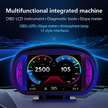 HUD Head-up Display P2 OBD Auto LCD Nástroj GPS Vozidla Svahu Meter