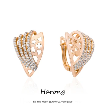 Harong Luxusné Geometrické Duté Stud Náušnice Ruže Zlatá Farba Medi Kreatívne Estetické Šperky pre Ženy, Dievčatá Svadobný Dar