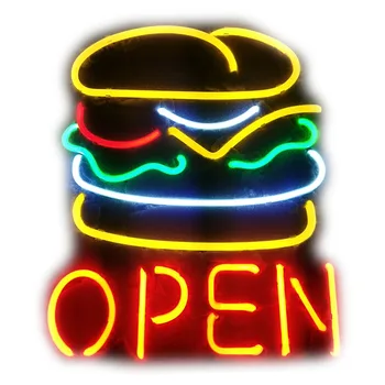 Hviezda neónové Lampy Hamburger Otvoriť Kovový Rám Neónový nápis Remeselné Obchod Real Sklo Trubice Bar izba Accesaries neon light Decor Izba
