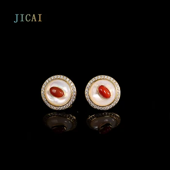 JICAI S925 Strieborné Náušnice Pre Ženy Šperky Vykladané S fritillary Červený Achát Jednoduché dámskej Módy Stud Náušnice