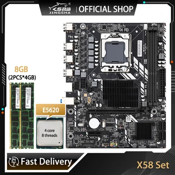 JINGSHA X58 Doske Auta S XEON E5620 PROCESOR A 8GB=2x4GB DDR3 ECC REG RAM LGA 1366 X58 Dual Kanály Mobo PCIE X16 SATA, USB