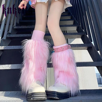 Japonský Harajuku Girls Umelú Kožušinu Leg Warmers Ponožky +Kovové Pracky, 3 Ks Kawaii Načechraný Nohu Ponožky Gotický Y2K Teplý štart Zahŕňa