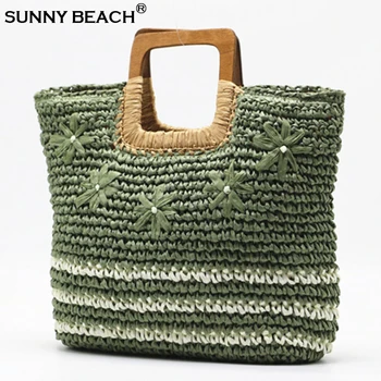 Jednoduchý Dizajn Prekladané Bežné Námestie Kabelky Letné Beach Slamy Tašky Pre Ženy Handwoven Kvetinové Módne Tote Bag