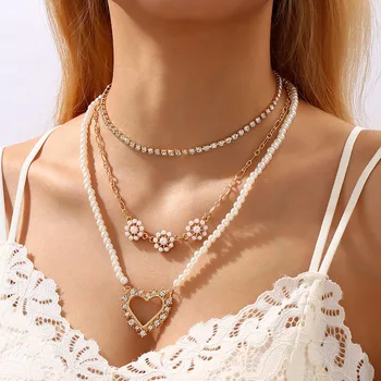 KLG Príliv prehnané geometrie viacvrstvových perlový náhrdelník love in Bohemia, perlové kvet prívesok
