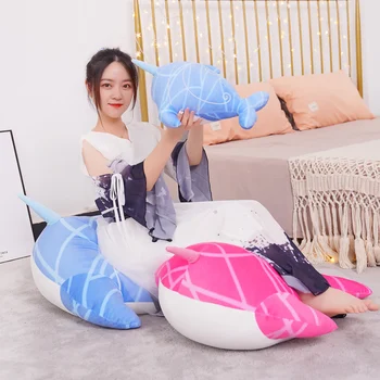 Kawaii Genshin Vplyv Oblečenie pre Bábiku Tartaglia Childe Veľryba Plyšové Hračky Anime Vankúše, Modré, Ružové a Veľryba Bábiky pre Deti Darček