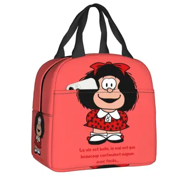 Kawaii Mafalda Izolované Obed Tašky pre Školského Úradu Quino Argentína Cartoon Nepremokavé Chladnejšie Tepelnej Bento Box, Ženy, Deti