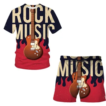 Klasické Hudobné Nástroje, Oblečenie, Tepláky Jazz T-shirt 3D Tlač Basová Gitara pánske T-shirt Šortky Sady Hip Hop Funko Pop Bežné