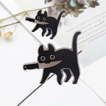 Kreslených Mačka s Nožom Smalt Brošňa Zábavné Zabijakov Black Kitty Mew Mew Denim Klopě Pin Módna Taška Odznak Šperky, Darček pre Priateľa