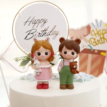 Králik Chlapec Dievča blahoželáme k Narodeninám, Svadobné Dekorácie Tortu Vňate na Deň Detí Strana navrhne Krásne Darčeky cake decoration