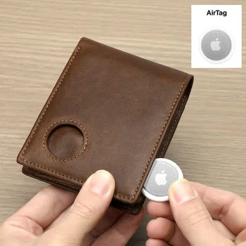 Krátke RFID Airtag Peňaženka Pre Mužov Pánska Peňaženka Kožené Originálne Trifold Peňaženky Pre Mužov S ID Okno A Kreditná Karta Majiteľa