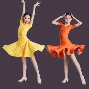 Krátke Rukávy latinskej Tanečný Kostým Pre Dievčatá, latinské Tanečné Šaty Sukne Ballroom Dance Súťaže Šaty Praxi Oblečenie SL5350