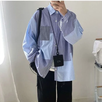 Kórejský Móda Jar Jeseň Dlhý Rukáv Pruhované Tričko pre Mužov, Ženy Tlačidlo Hore Blúzka Y2k Streetwear Vintage Oblečenie 2023