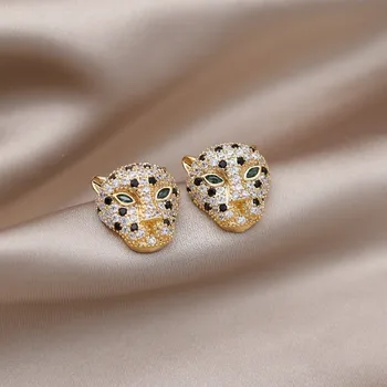 Kórejský nový dizajn a módne šperky nádherné medi vykladané zirkón zvierat leopard náušnice luxusné dámske prom party náušnice