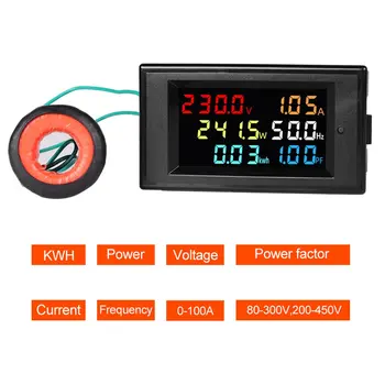 LCD Digitálny Panel Wattmeter Energie Napájanie Merač Napätia, Voltmeter Aktuálne Ammeter Frekvencia Indikátor AC 110V 220V 380V 100A