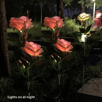 LED Solárne Simulácia Ruže Kvet Svetlo Domov Dekoratívne Kvetinové Osvetlenie, Záhradné Dekorácie Trávnik Lampa Nepremokavé Krajina Rose Svetlo