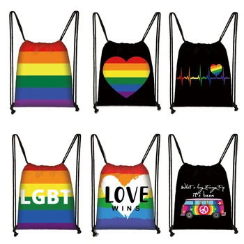 LGBT Rainbow Srdce Šnúrkou Taška Lesbičiek Gay Pride Tašky cez Rameno pre Cestovanie Homosexuálne Batoh Pokoja a Lásky, Topánky Držiteľ