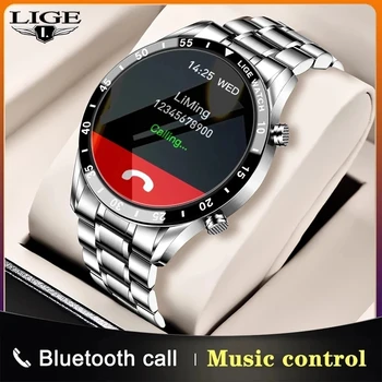LIGE 2021 Plný Kruh Dotykový Displej Ocele Kapela Luxusné Bluetooth Hovor Mužov smart hodinky Nepremokavé Športové Aktivity Fitness Hodinky+box
