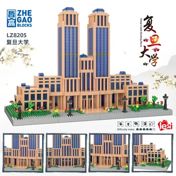 LZ8205 Číny Slávnej Univerzite Fudan Budovy Série Miniatúrne Častice Vysokej Obtiažnosti Bežné Zostavený Model Hračka pre Dary
