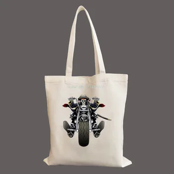 Lebka Biker Pirát Motorke Jazdiť na Bicykli Kabelka Zvierat plátno nakupovanie kabelka, taška Kawaii Gotické umenie karikatúry bežné nákupní taška