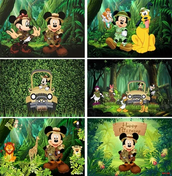 Les Safari Mickey Jungle Chlapci Narodeninovej Party Pozadie Disney Mickey Minnie Zvieratá Dieťa Wild Jedna Fotografia V Pozadí Banner
