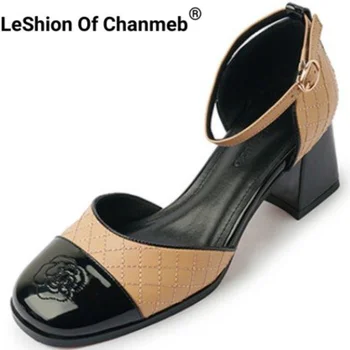 Leshion Z Chanmeb Ženy Originálne Kožené Sandále Luxusné Zmiešané Farby Kvetu Hrubé High-náklon Sandál Prešívaný Pracky Žena Topánky Nové