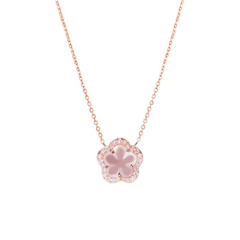 Letné Jemné Cherry Blossom Náhrdelník Sladké Ružové Crystal Choker Strany Darček Šperky pre Ženy, Dievčatá