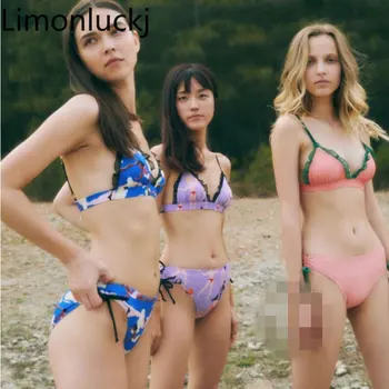 Limonluckj dvojdielne Bikiny Sety Vytlačené Slim Plavky Ženy Duté Z Sexy Horúci Prameň plavky Plávanie Ženské Oblečenie