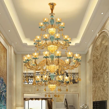 Luster European-Style Crystal Lampa Keramické Tri Vrstvy, Obývacej Izby a Hotel Schodisko Duplex Villa Lampy