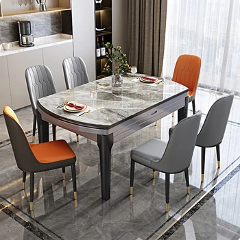 Luxusné Nepremokavé Jedálenský Stôl A Stoličky Nastaviť, Rozšíriteľný A Moderný Obývacia Izba Dizajn Jedálenský Stôl Rozšíriť Kolo Esstische Nábytok
