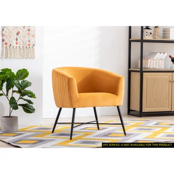 Luxusný Dizajn 1pc Prízvuk Stoličky Žlto Oranžová Velvet Čisté Línie Dizajnu Textílie Čalúnené Čierne Kovové Nohy