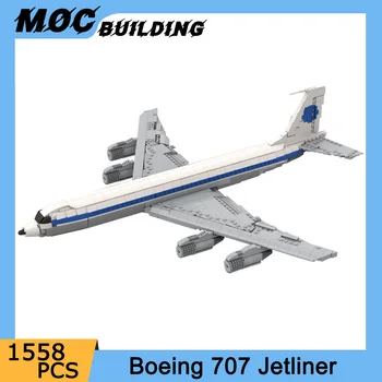 MOC Stavebné Bloky Boeing 707 Pan Am Jetliner 1:80 zmenšený Model Prúdových Lietadiel Diy Zhromaždiť Tehly Kreatívne Hračky pre Deti Darček 1558PCS
