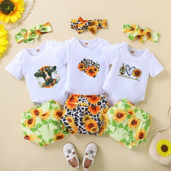 Ma&Dieťa 0-24M Novorodenca Baby Dievčatá Oblečenie Nastaviť Letné Kvetina Leopard Tlač Romper Topy Šortky Oblečenie, Kostýmy D01