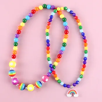 Makersland Roztomilý Rainbow Korálkový Náhrdelník Pre Deti Kúzlo Prívesok detský Šperky, Doplnky, Šperky, Veľkoobchod