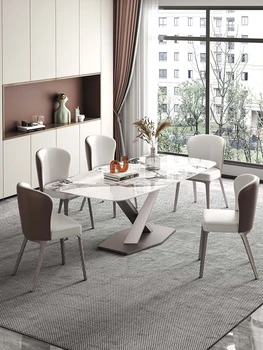 Malé domáce moderný taliansky svetlé rock tanier jedálenský stôl z nehrdzavejúcej ocele ľahký luxusný stôl a stoličky zmes