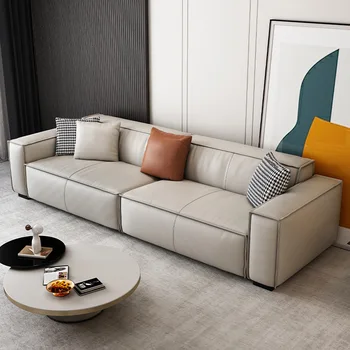 Malé jednotky kožená sedačka taliansky minimalistický obývacia izba tri osoby, žiadne pranie technológia handričkou gauč Nordic tofu blok gauč