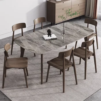 Masívneho dreva rock tanier jedálenský stôl a stoličky, domáce moderné svetlo luxusné masívneho dreva obdĺžnikový stôl dub