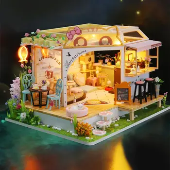 Miniatúrny domček pre bábiky, Nábytok, LED Svetlá, , Auta, Domu, s Prachotesnou Kryt & Batérie Prípade Nastavte