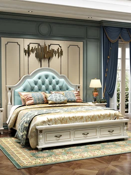 Moderný jednoduchý manželská posteľ z masívu Americký nábytok spálňa drevená posteľ Princezná posteľ skladovanie Európskej svadobné posteľ