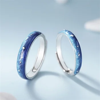 Modrá Hviezdne Nebo Pár Prstene Muži Ženy Svadobné Doplnky, Módne 925 Sterling Silver Ring Leta Noc Sen Milenca Šperky