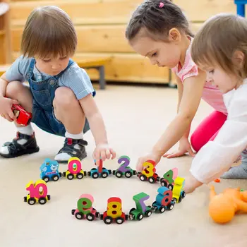 Montessori Drevené Magnetické Digitálne Vlak Tri-rok-starý Deti Drevené Písmená Zmontované Presuňte Stavebné Bloky autíčka Deti Darček