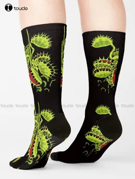 Mäsožravé Rastliny Venuša Fly Trap Milenca Botanická Ponožky Čierne Ponožky Pre Mužov Zábavné Umenie Harajuku Streetwear Farebné Kreslené Ponožky