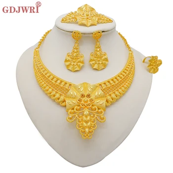 Móda Dubaj Zlatá Farba Šperky Sady Pre Ženy, Luxusné Náušnice, Náhrdelník Svadobné Afriky Svadobné Ozdoby Manželka Darčeky Krúžky Strana