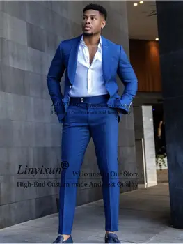 Móda Modrá Muži Obleky Slim Fit 2 Kusy Svadobné Formálne Ženícha Terno Masculino Nosenie Zákazku pánske Oblečenie, Sako Oblečenie