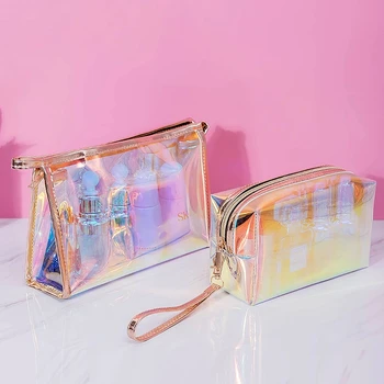 Móda PVC Transparentné Ženy tvoria Prípade Laser Krásy Organizátor Puzdro Mini Jelly Taška Pre Dámy Kozmetické Taška