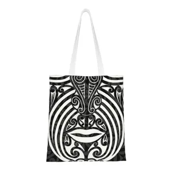 Móda Tlač Maoris Tvár Ta Jazyka Nakupovanie Tote Bag Prenosné Plátno Ramenný Shopper Nový Zéland Kabelka