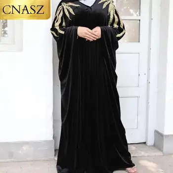 Najnovšie Velvet Zadarmo Veľkosť Voľné Predné Otvorený Dizajn Islamské Oblečenie Moslimské Ženy Šaty Dubaj Abaya Blízkom Východe Arabského Kimono Abaya