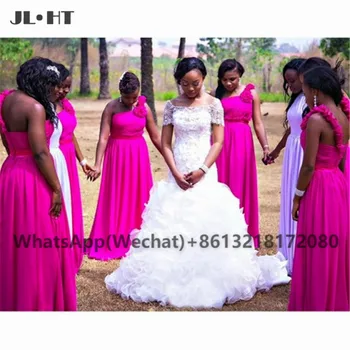 Nigérijský 2021 Plus Veľkosť Bridesmaid, Šaty Skladaný Jedného Pleca Kvety Šifón Čierne Ženy Afriky Bridesmaid, Šaty Dlhé