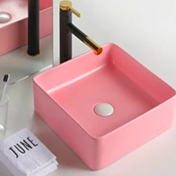 Nordic Minimalistický Ružová Dosku Umývadlo Umývadlo Home Kúpeľňa Námestie Jedno Umývadlo Keramické Umývadlo Ručné Umývanie Drez Drez Kuchynskej Linke