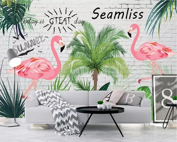 Nordic nástennú maľbu, tapety tropickom dažďovom pralese banán leaf flamingo záhrady, obývacia izba, spálňa, TV joj, 3d tapety