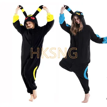 Nové Dospelých Kigurumi Onesie Čierna Žltá Espeon Pyžamo Teplé Fleece Zvierat Ženy Halloween Party Cosplay Kostým Pyžamá